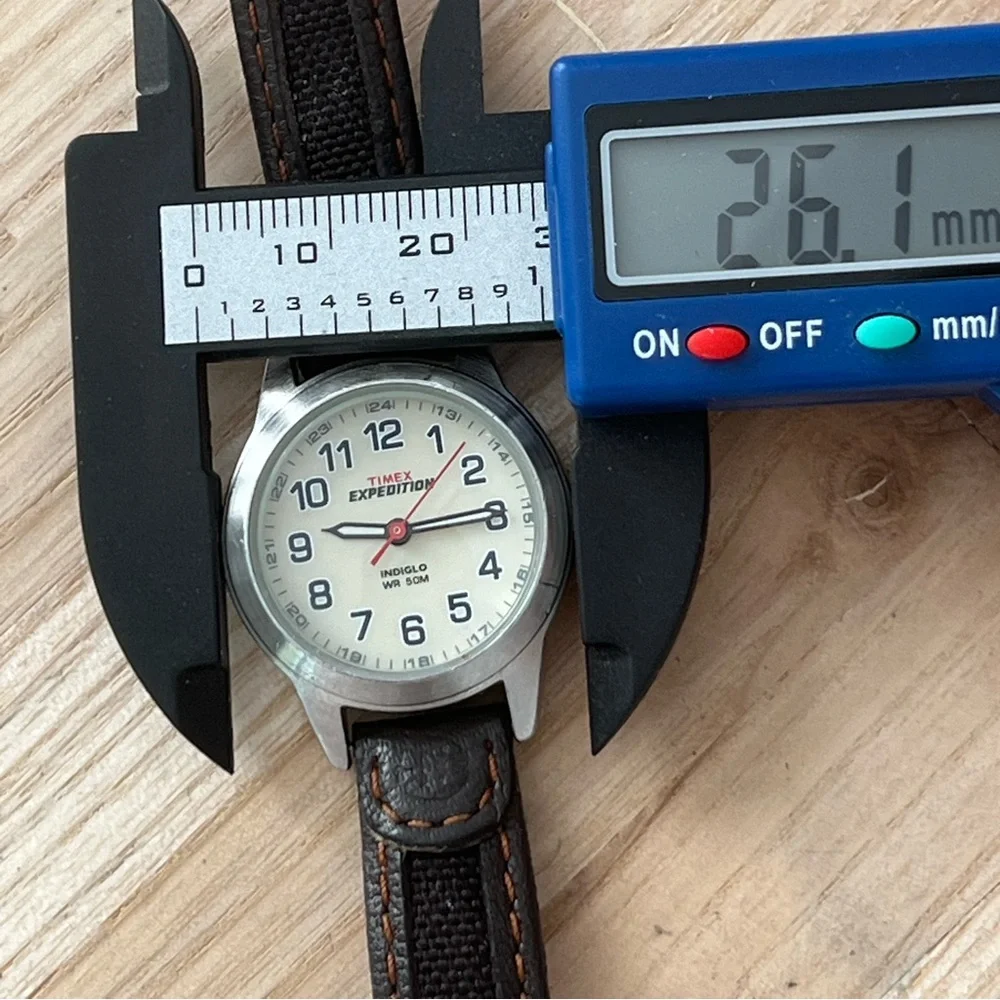 Timex Expedition Ladies Watch Indiglo Light-Up Dial Stainless Case Leather Strap